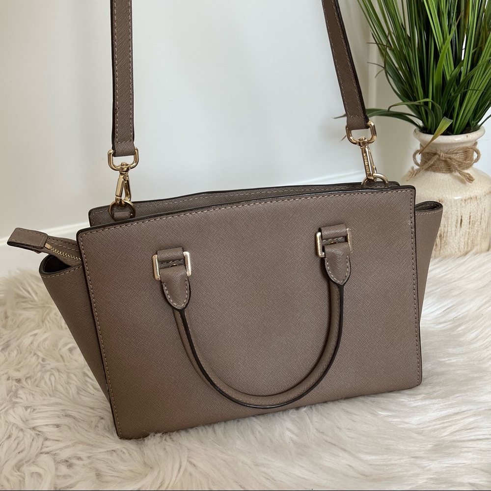 Michael Kors Selma Saffiano Leather Satchel in taupe - Picture 4 of 15